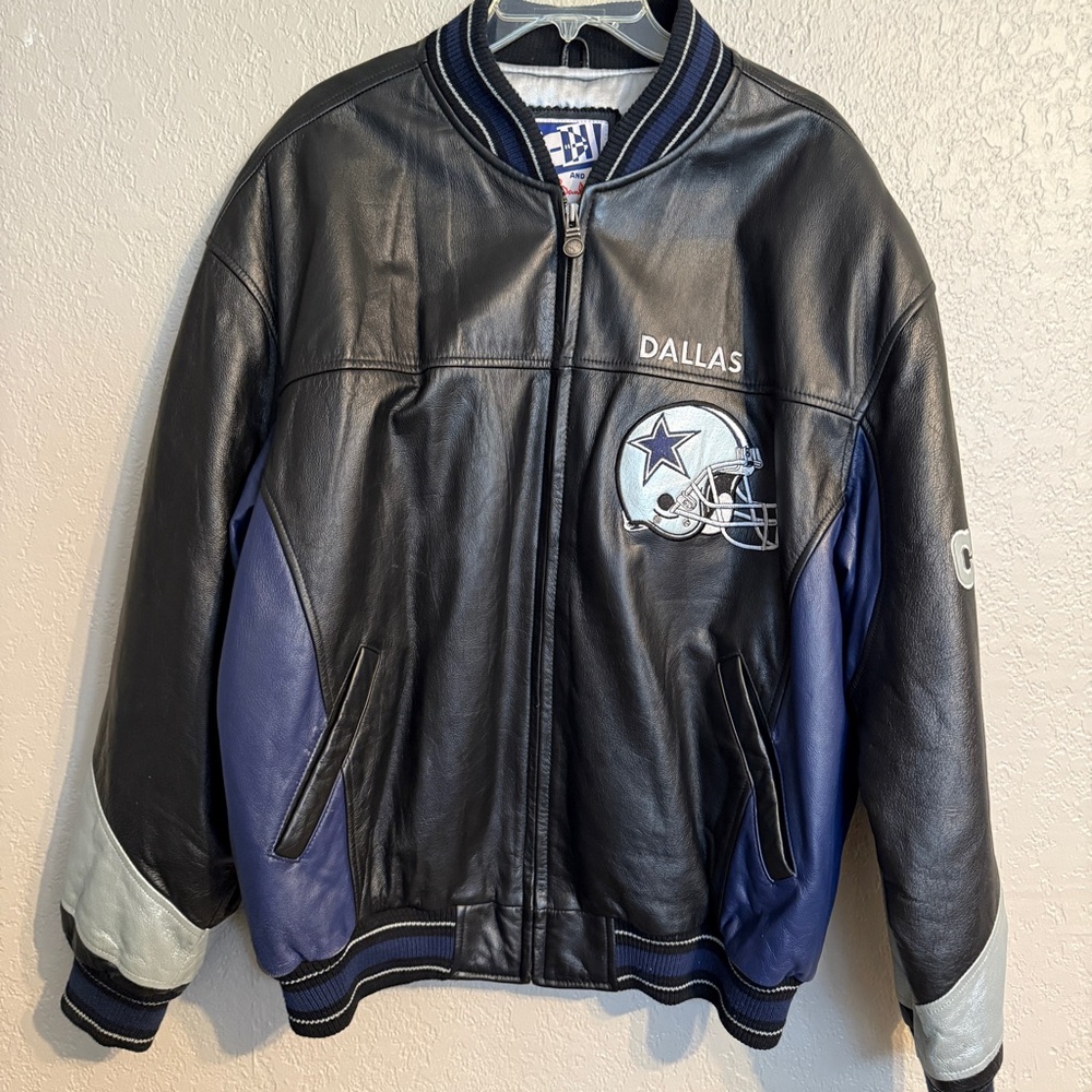 Vintage Dallas Cowboys Leather Jacket G-III Sports Carl Banks L NFL Full Leather